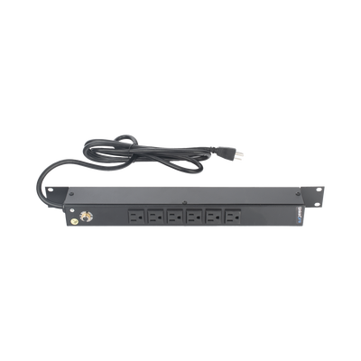 Tomacorriente Horizontal (PDU) de 6 Contactos (NEMA 5-15R) Rack 19" 1UR. Voltaje Entrada/Salida: 120Vca/15A