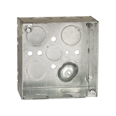 Caja Cuadrada Galvanizada de 4 x 4" / Profundidad 2 1/8 / 11 Entradas de 3/4" y 1 de 1/2".