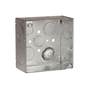 Caja Cuadrada Galvanizada de 4" x 4"/ Profundidad de 2 1/8" /8 Entradas 1", 3 Entradas 1/2" y 2 Entradas 3/4"/ Soldada.