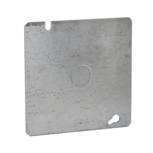 Tapa Cuadrada Plana de Acero Galvanizado con Entrada de 1/2" para Caja de 4 11/16".