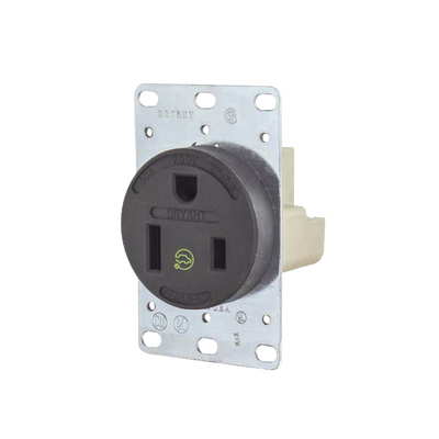 Receptáculo Individual de 50 A 250 V / 2 Polos 3 Hilos/ Nema 6- 50 R / Color Negro/ Grado Industrial-Comercial.