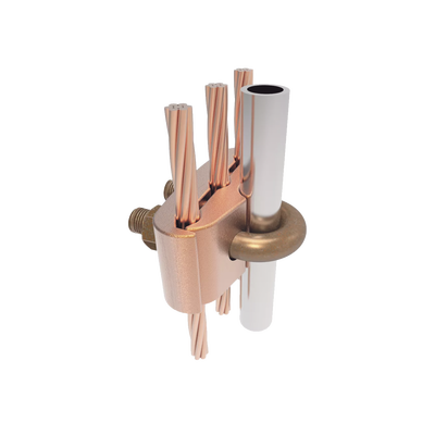 Conector Mecánico para 3 Cables para Calibre 2/0 AWG - 250 KCMIL a Tubería de 3/8" o Varilla 5/8" - 3/4".