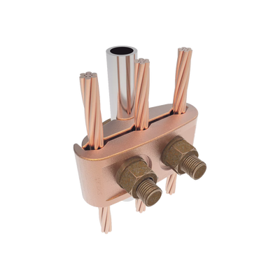 Conector Mecánico para 3 Cables para Calibre 2/0 AWG - 250 KCMIL a Tubería de 3/8" o Varilla 5/8" - 3/4".
