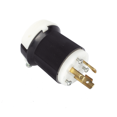 Clavija Industrial con Bloqueo de Media Vuelta / 30 A 250 V CA / 2 Polos 3 Hilos / Color Blanco y Negro / Nema L6-30P. Clavija Industrial con Bloqueo de Media Vuelta / 30 A 250 V CA / 2 Polos 3 Hilos / Color Blanco y Negro / Nema L6-30P.