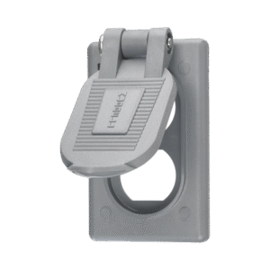 Tapa Resistente a Intemperie para Contacto Dúplex de Policarbonato Color Gris.