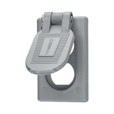 Tapa Resistente a Intemperie para Contacto Dúplex de Policarbonato Color Gris.