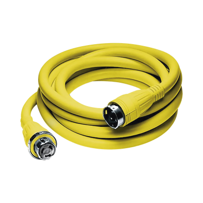 Conjunto de Cable con Extremos Macho y Hembra / 50 A 125/250 V CA / 3 Polos 4 Hilos / Color Amarillo / Grado Marino. Conjunto de Cable con Extremos Macho y Hembra / 50 A 125/250 V CA / 3 Polos 4 Hilos / Color Amarillo / Grado Marino.