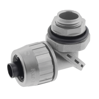 Conector Multi Posición de Nylon de 3/4" para Tubería Liquidtight Polytuff. Conector Multi Posición de Nylon de 3/4" para Tubería Liquidtight Polytuff.