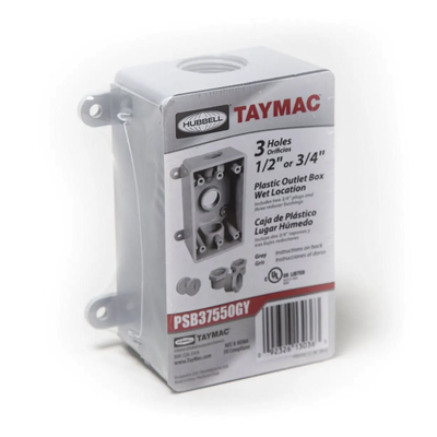 Caja Impermeable de 1 Gang / Profundidad de 2"/ Cuenta con 3 Salidas roscadas para tubería de 1/2" ó 3/4"/ Color Gris. Caja Impermeable de 1 Gang / Profundidad de 2"/ Cuenta con 3 Salidas roscadas para tubería de 1/2" ó 3/4"/ Color Gris.