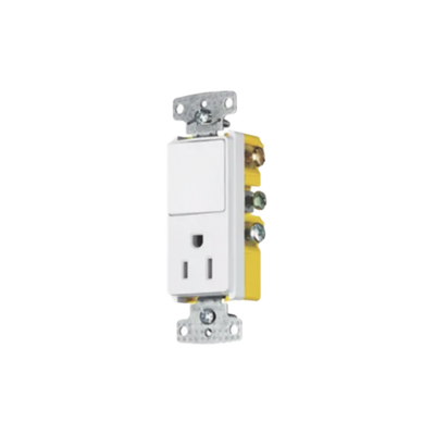 Combinación de Contacto y Apagador Decorador 15A 125V/ Color Blanco.