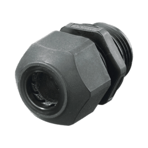 Conector de cable, estilo europeo para conductores de 0.18" a .31", para conduit 3/8", negro.