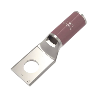 Zapata Terminal Tipo Compresión de Cobre Electrolítico Estañado de Cañón Corto para Tornillo de 5/16" y Calibre 2 AWG. Zapata Terminal Tipo Compresión de Cobre Electrolítico Estañado de Cañón Corto para Tornillo de 5/16" y Calibre 2 AWG.