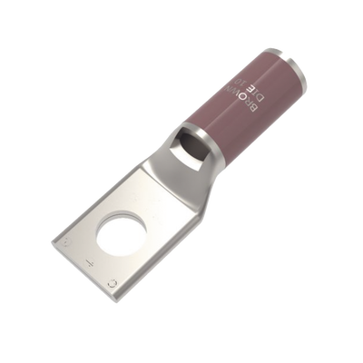 Zapata Terminal de Compresión de Cobre Electrolítico Estañado de Cañón Corto para Tornillo de 1/2" y Calibre 2 AWG.