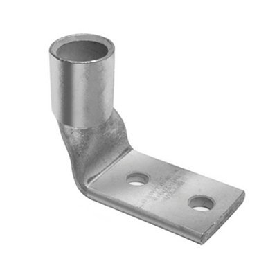 Terminal de Compresión de Barril Corto a 90° con Doble Ojillo para Tornillo #10 y Cable 2 AWG / Espaciado de 5/8" Terminal de Compresión de Barril Corto a 90° con Doble Ojillo para Tornillo #10 y Cable 2 AWG / Espaciado de 5/8"