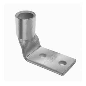 Terminal de Compresión de Barril Corto a 90° con Doble Ojillo para Tornillo #10 y Cable 4 AWG / Espaciado de 5/8" Terminal de Compresión de Barril Corto a 90° con Doble Ojillo para Tornillo #10 y Cable 4 AWG / Espaciado de 5/8"