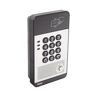 Audio Portero IP con 2 líneas SIP, relevador integrado, teclado numérico y lectora de tarjetas RFID para control de acceso, PoE Audio Portero IP con 2 líneas SIP, relevador integrado, teclado numérico y lectora de tarjetas RFID para control de acceso, PoE