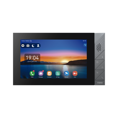 Monitor IP/SIP para interior con Android, Wi-Fi, Bluetooth, pantalla táctil de 7", audio de 2 vías, PoE, 8 interfaces de entrada de alarma. Monitor IP/SIP para interior con Android, Wi-Fi, Bluetooth, pantalla táctil de 7", audio de 2 vías, PoE, 8 interfaces de entrada de alarma.