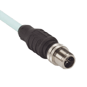 Cable de Conexión IndustrialNet Cat6A, Con Conector Recto M12 X-Code Macho en Ambos Extremos, Blindado SF/UTP, Forro TPO, Color Azul Cerceta, 1 Metro