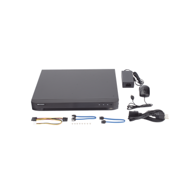 DVR 16 Canales TURBOHD + 16 Canales IP / 8 Megapixel (4K) / Audio por Coaxitron / ACUSENSE / Reconocimiento Facial / 2 Bahías de Disco Duro / Salida de Video en 4K / H.265+ / Alarmas I/O