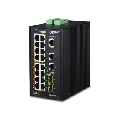 Switch Industrial Administrable 16 puertos 10/100/1000 T 802.3at PoE + 2 Puertos 10/100/1000 T + 2 puertos 100/1000 X SFP Switch Industrial Administrable 16 puertos 10/100/1000 T 802.3at PoE + 2 Puertos 10/100/1000 T + 2 puertos 100/1000 X SFP