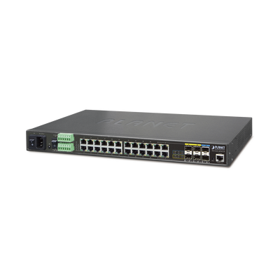 Switch Industrial Administrable Capa 2, 24 Puertos Gigabit, 4 Puertos Combo Gigabit SFP, 2 SFP+ 10G, Soporta Temperaturas de -40 a 75ºC