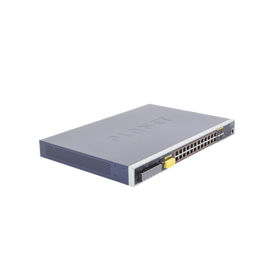 Switch PoE Industrial Capa 3, Con 24 Puertos PoE Gigabit 802.3af/at, 4 Puertos SFP Compartidos 100 / 1000X, Soporta temperaturas extremas de -40 ~ 75°C
