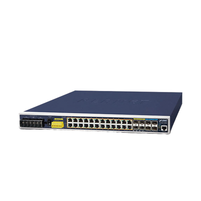 Switch Industrial Capa 3, 24 Puertos Gigabit PoE 802.3af/at, 4 Puertos SFP 1 G, 4 Puertos SFP de 10 G Switch Industrial Capa 3, 24 Puertos Gigabit PoE 802.3af/at, 4 Puertos SFP 1 G, 4 Puertos SFP de 10 G