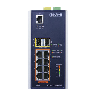 Switch Industrial Administrable Capa 3, 8 Puertos Gigabit PoE 802.3bt+, 2 Puertos 1 G / 2.5 G SFP+