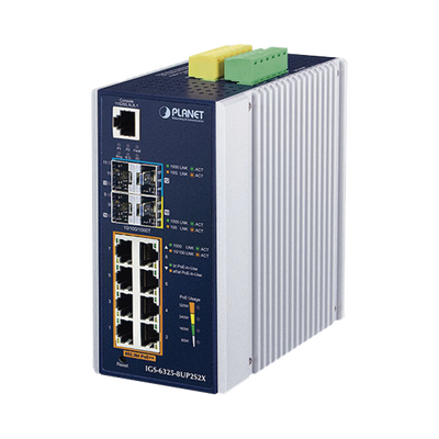 Switch Industrial Administrable Capa 3 con 8 Puertos Gigabit PoE 802.3bt, 2 Puertos SFP de 1 G/2.5 G, 2 Puertos SFP 10 G