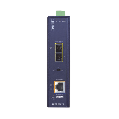 Convertidor de medios industrial PoE+ 1000BASE-LX a 10/100/1000BASE-T 802.3at (SC,SM) -20 km