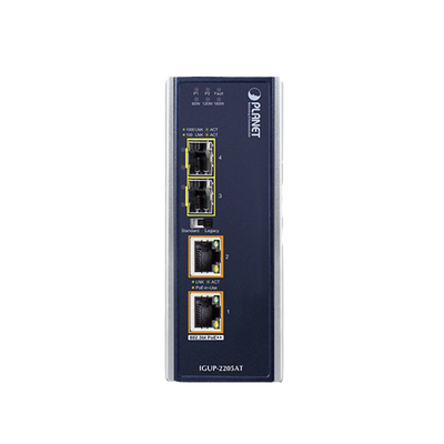 Convertidor de Medios Industrial de 2 Puertos SFP 100/1000X a 2 Puertos RJ45 10/100/1000T 802.3bt PoE++ Convertidor de Medios Industrial de 2 Puertos SFP 100/1000X a 2 Puertos RJ45 10/100/1000T 802.3bt PoE++