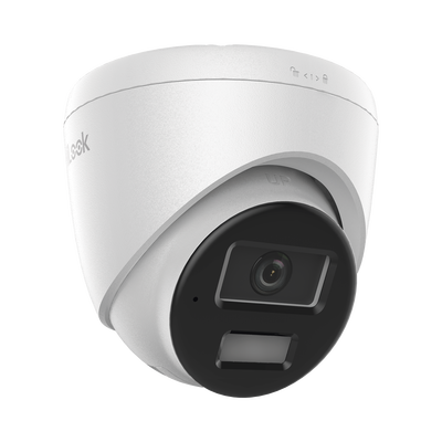 [Dual Light] Turret IP de 2 Megapixel / Lente 2.8 mm / Ángulo de visión 101° / 20 mts IR + 15 mts Luz Blanca / Micrófono Integrado / ACUSENSE Lite / Exterior IP67 / PoE / dWDR / H.265+ / ONVIF