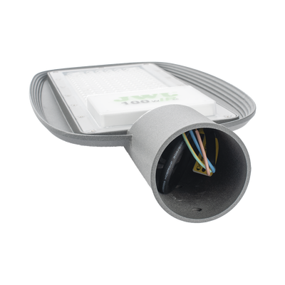 Luminaria LED de 100 W / 100 - 265 V CA~50/60 Hz / Fotocelda / Color Blanco/ Dimensiones 200 x 465 x 78 mm / Ángulo de Luz 135°.