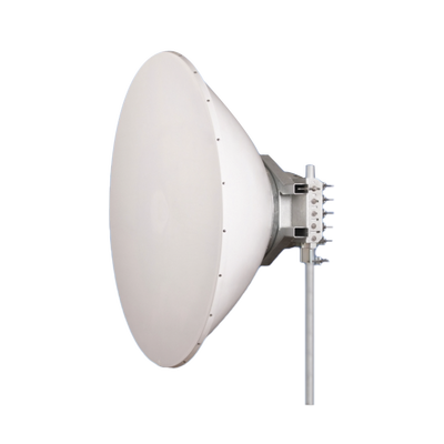 Antena direccional Alto Rendimiento / Parábola profunda para mayor aislamiento al ruido /6 ft / 4.9 a 6.4 GHz / / Ganancia de 38 dBi / Soporte de acero inoxidable / Polaridad en 90 ° y 45 ° / Incluye montaje.