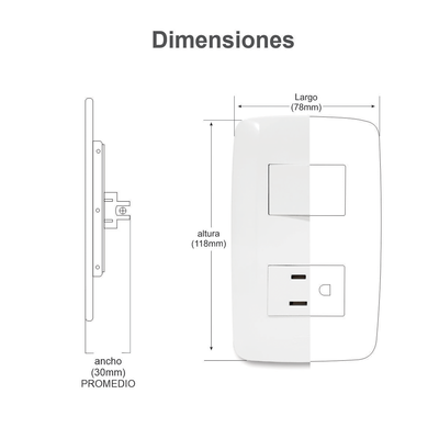 Contacto Sencillo de 15 A/ 127 V CA y 2 Conectores USB de 5 V CD 2A / Color Blanco.