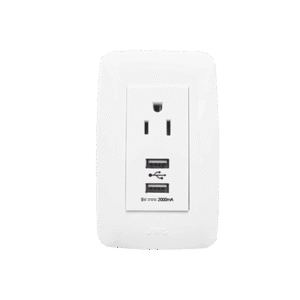 Contacto Sencillo de 15 A/ 127 V CA y 2 Conectores USB de 5 V CD 2A / Color Blanco. Contacto Sencillo de 15 A/ 127 V CA y 2 Conectores USB de 5 V CD 2A / Color Blanco.