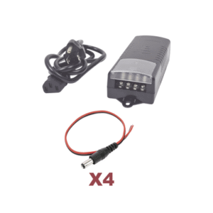 Kit con fuente EPCOM con salida de 12 Vcc a 5 Amper con 4 salidas / Incluye conectores Kit con fuente EPCOM con salida de 12 Vcc a 5 Amper con 4 salidas / Incluye conectores