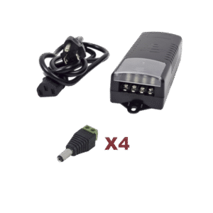 Kit con fuente EPCOM con salida de 12 Vcc a 5 Amper con 4 salidas / Incluye conectores JR52 Kit con fuente EPCOM con salida de 12 Vcc a 5 Amper con 4 salidas / Incluye conectores JR52