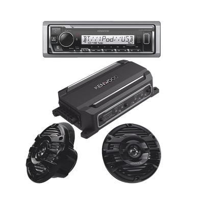 Kit de estéreo con Bluetooth KMR-M332BT | Amplificador KAC-M5014 | más Par de bocinas KFC-1653MRB