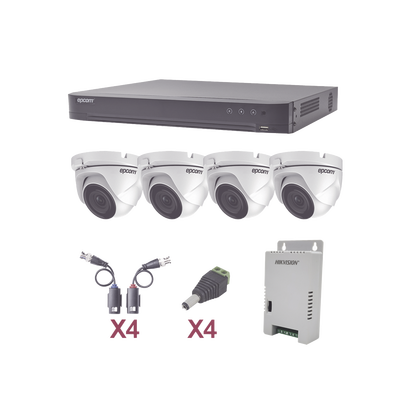 KIT TurboHD 1080p / DVR 4 Canales / 4 Cámaras Eyeball (exterior 2.8 mm) / Transceptores / Conectores / Fuente de Poder Profesional KIT TurboHD 1080p / DVR 4 Canales / 4 Cámaras Eyeball (exterior 2.8 mm) / Transceptores / Conectores / Fuente de Poder Profesional