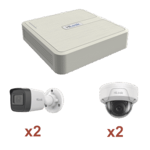 Kit IP 1080p (2 Megapixel) / NVR de 4 Canales con 4 Puertos PoE / 2 Cámaras IP Bala para Exterior / 2 Cámaras IP Domo para Exterior
