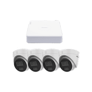 Kit IP 1080p (2 Megapixel) / NVR de 4 Canales con 4 Puertos PoE / 4 Cámaras IP Turret con Micrófono Integrado / ColorVu y ACUSENSE Lite