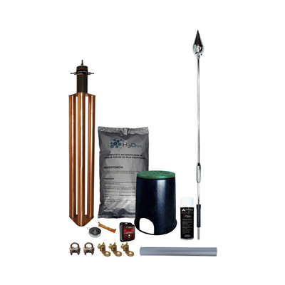 Kit Pararrayo con Punta Piezoeléctrica de Aluminio, Contador de Descargas y Accesorios de Instalación