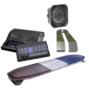 Kit de Sirena, Bocina y Torreta de 48", Con 216 LEDs, Dual Color, Frente: Rojo/Blanco, Azul/Blanco, Trasero: Rojo/Ámbar, Azul/Ámbar