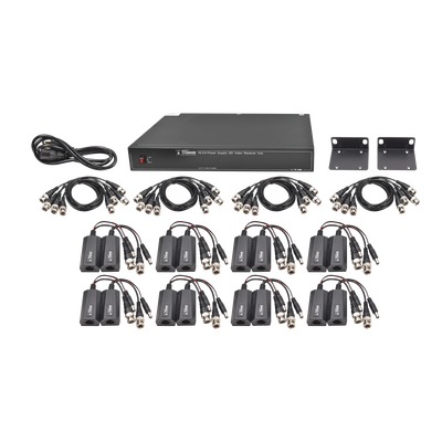 Kit de 16 canales para transmisión de ALIMENTACION (NO SOPORTA COAXITRON)( de 36 Vcc a 12 Vcc) y video (HD-TVI) a distancias de hasta 250 m. Kit de 16 canales para transmisión de ALIMENTACION (NO SOPORTA COAXITRON)( de 36 Vcc a 12 Vcc) y video (HD-TVI) a distancias de hasta 250 m.