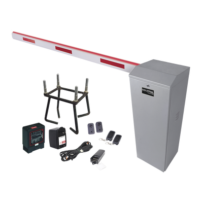 Kit COMPLETO Barrera Izquierda XB / 5M / Iluminación LED Rojo-Verde / Incluye Sensor de masa, Transformador, Lazo, Ancla, Fotoceldas y 2 Controles Inalámbricos