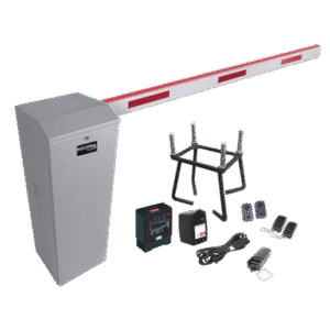 Kit COMPLETO Barrera Derecha XB / Brazo de 5 Metros con Iluminacion LED Rojo-Verde / Incluye Sensor de masa, Transformador, Lazo, Ancla, Fotoceldas 2 Controles Inalámbricos