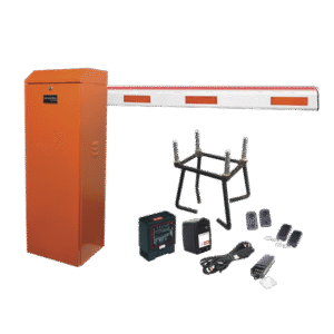 Kit COMPLETO Barrera Derecha XB Naranja / Brazo de 5 Metros con Iluminacion LED Rojo-Verde / Incluye Sensor de masa, Transformador, Lazo, Ancla, Fotoceldas 2 Controles Inalámbricos