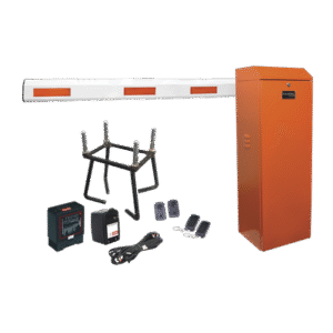 Kit COMPLETO Barrera Izquierda XB NARANJA / Brazo telescópico 3.6 ~ 5.5 M / Incluye Sensor de masa, Transformador, Lazo, Ancla, Fotoceldas y 2 Controles Inalámbricos