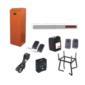 Kit COMPLETO Barrera Derecha XB NARANJADA / Brazo telescópico 3.6 ~ 5.5 M / Incluye Sensor de masa, Transformador, Lazo, Ancla, Fotoceldas y 2 Controles Inalámbricos